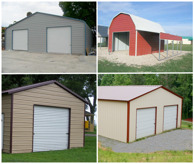 Picture of prohibited metal buildings in different configurations.